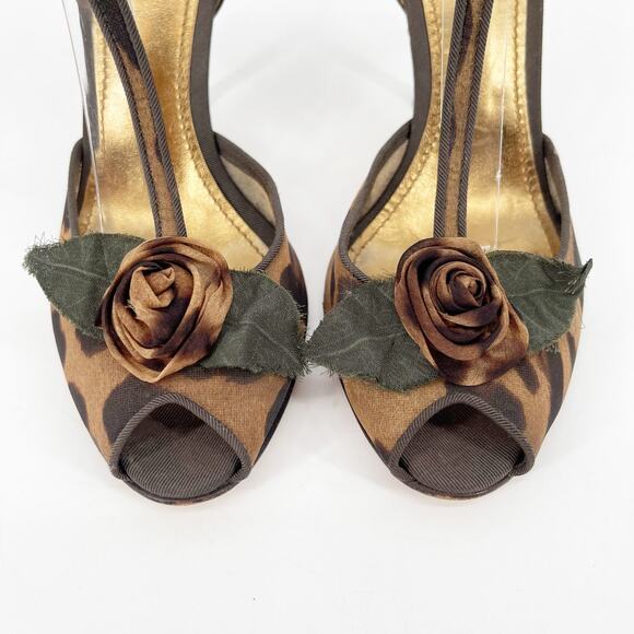Dolce & Gabbana Leopard Print Floral T-Strap Peep Toe Heeled Sandals IT 37.5 - Picture 6 of 11